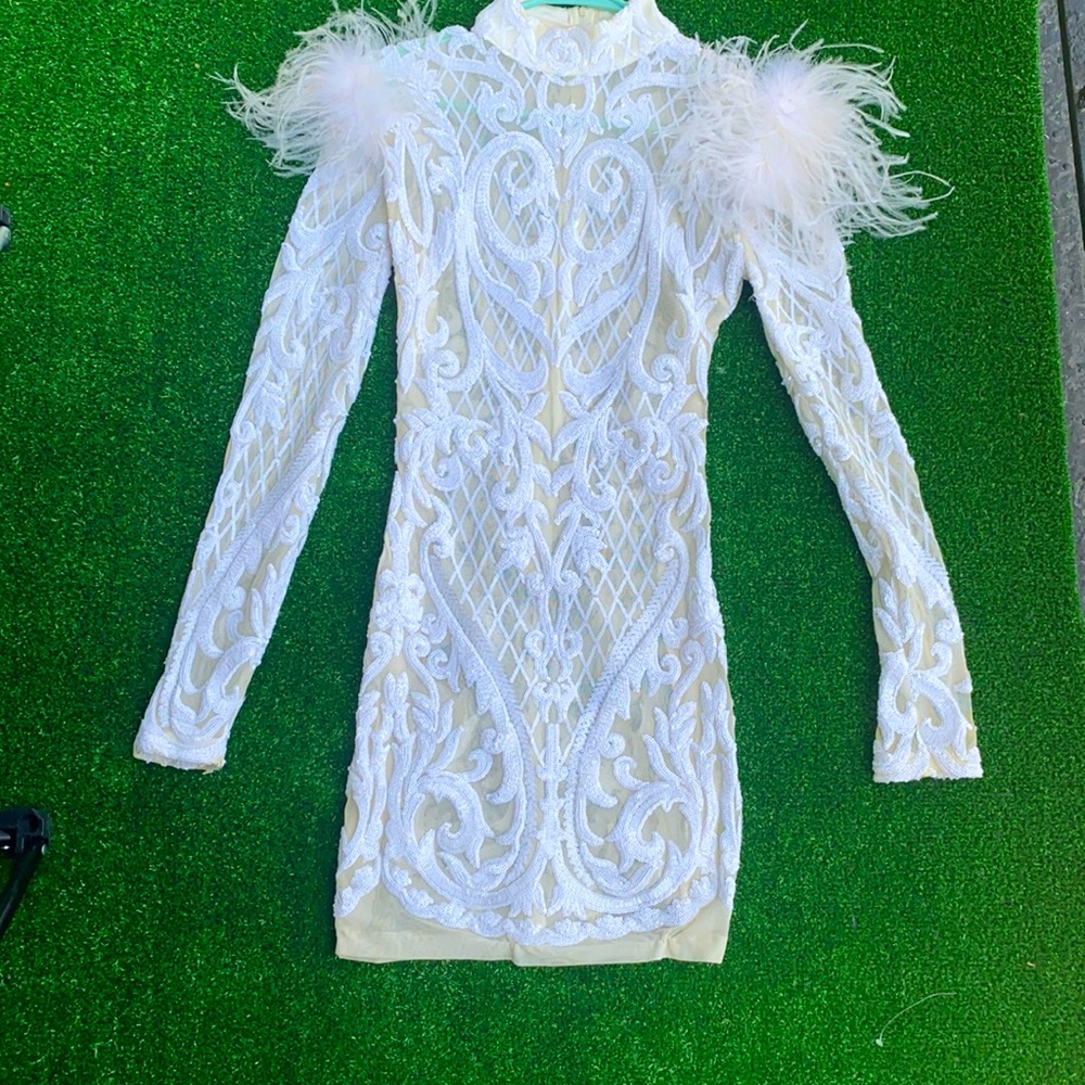 White & nude sequin dress